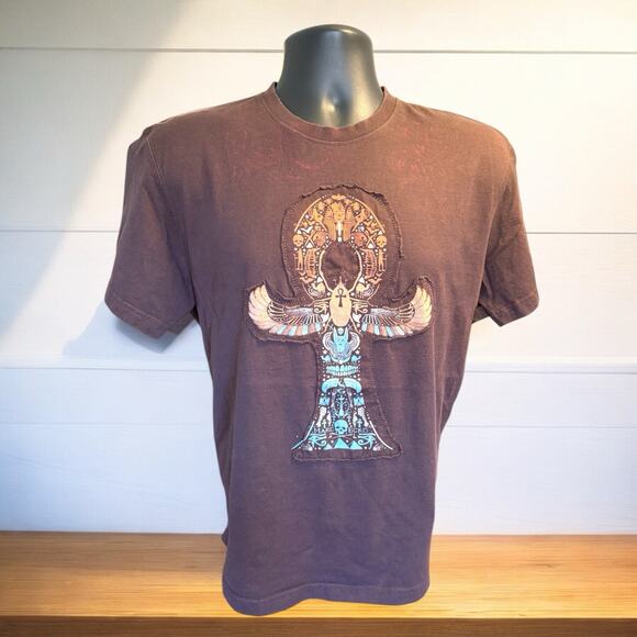 Mark Ecko Y2K Brown T Shirt Ankh Egyptian Hieroglyphic Distressed Size Lg Men’s - Picture 1 of 7